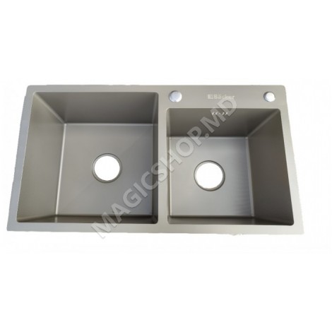 Раковина Backer PVD Duo Sink 750-41047 Nano Black / Titan Grey + корзина, дозатор мыла, сифон